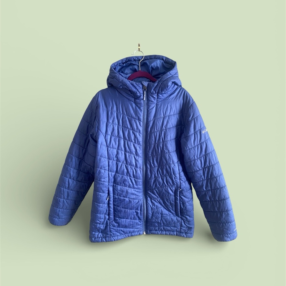 Columbia Parka Coat Girls L 14/16 Purple Quilted Omni Hit‎ Long Hooded Jacket